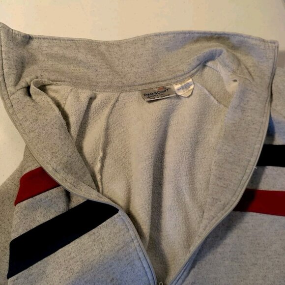 Vintage Track & Court Sweatshirt Men M Tall Gray Full Zip Red Blue Stripe Retro - Picture 9 of 16